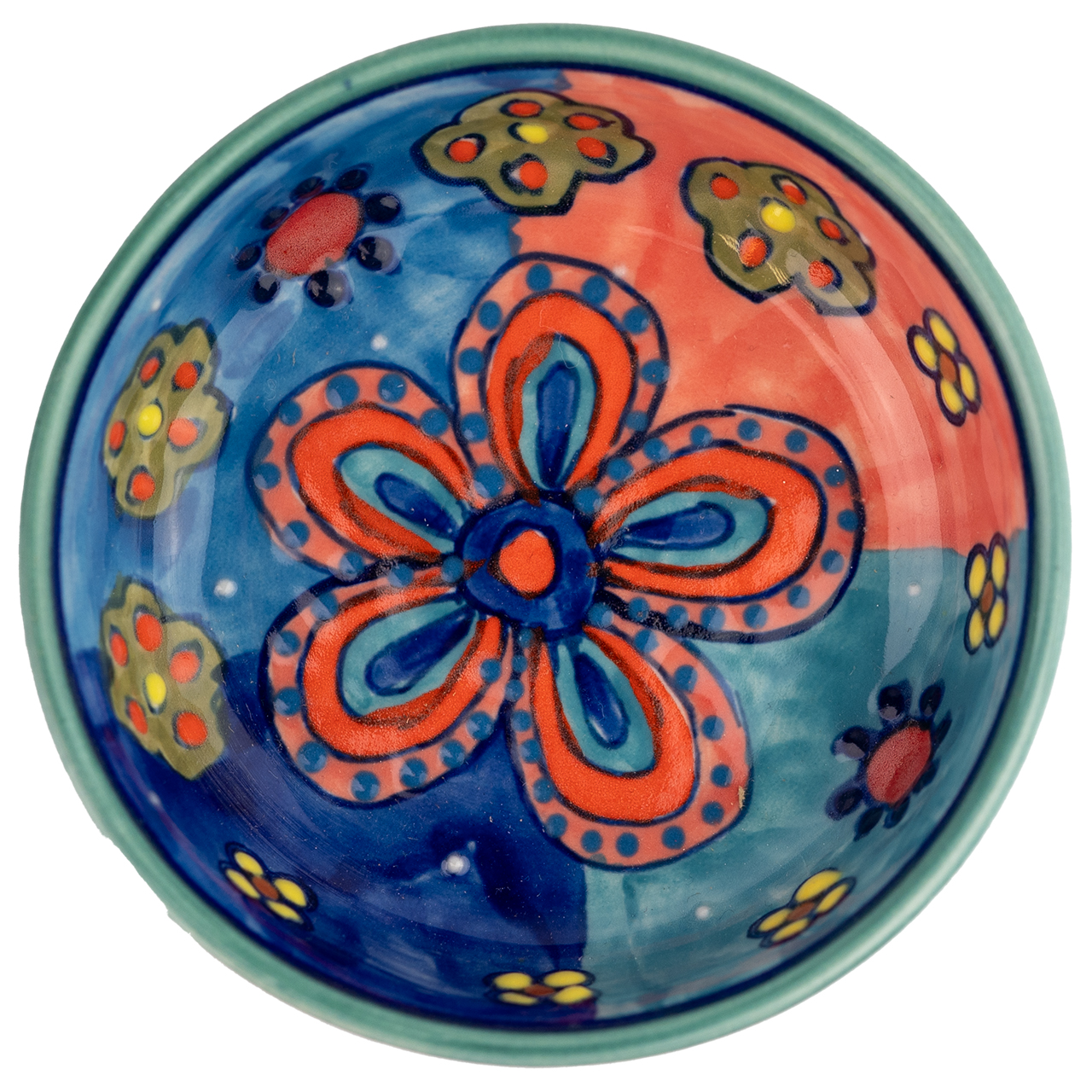 Dipschale aus Keramik mit Blumenmotiv, handbemalt.
