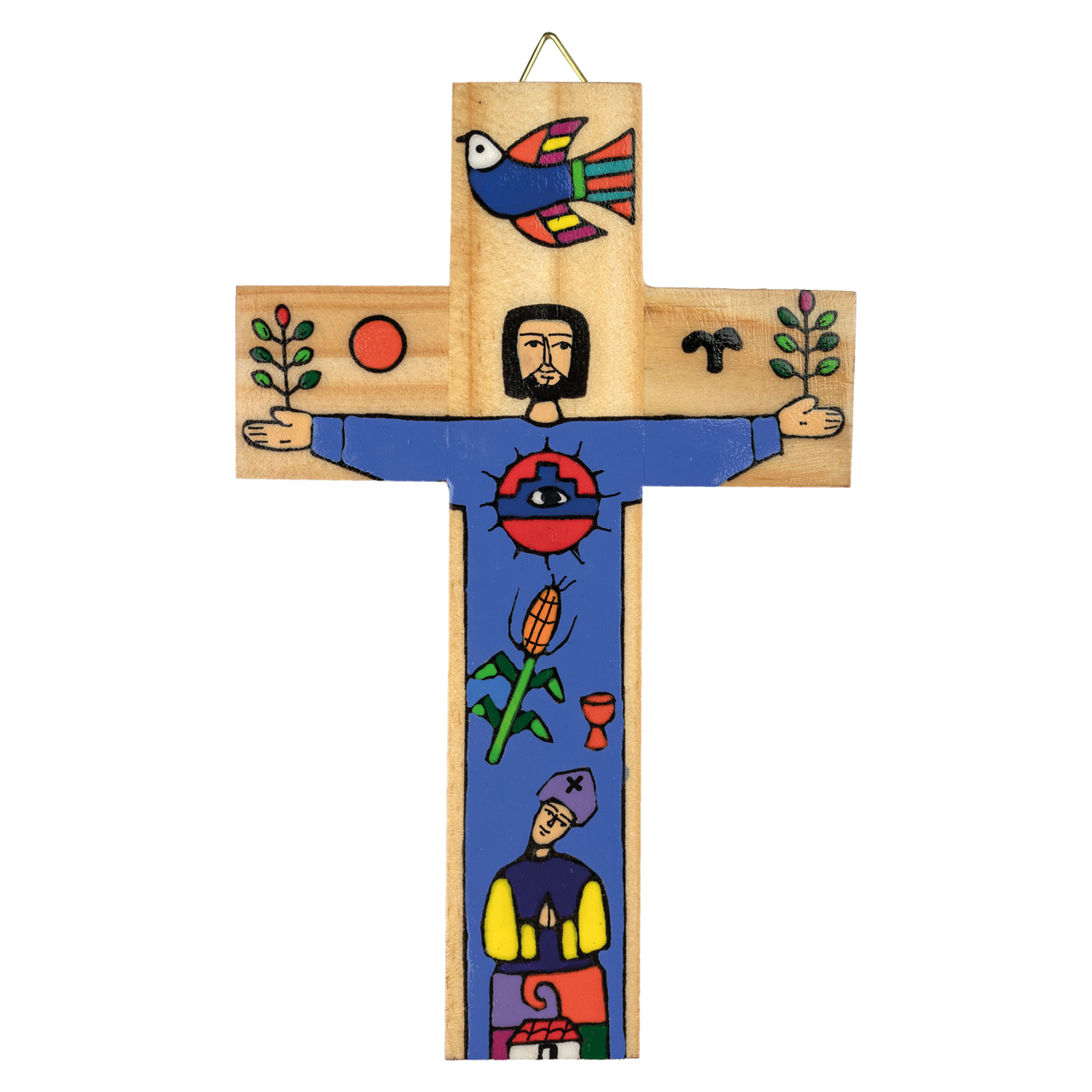 Bunt bemaltes Wandkreuz aus Holz - Auferstandener