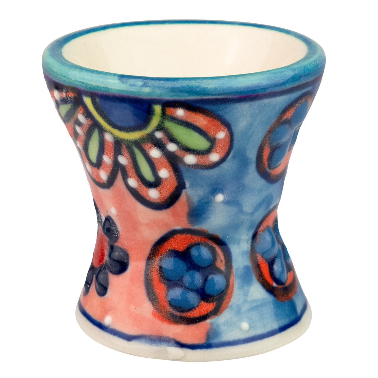 Eierbecher aus Keramik mit Blumenmotiv, handbemalt.