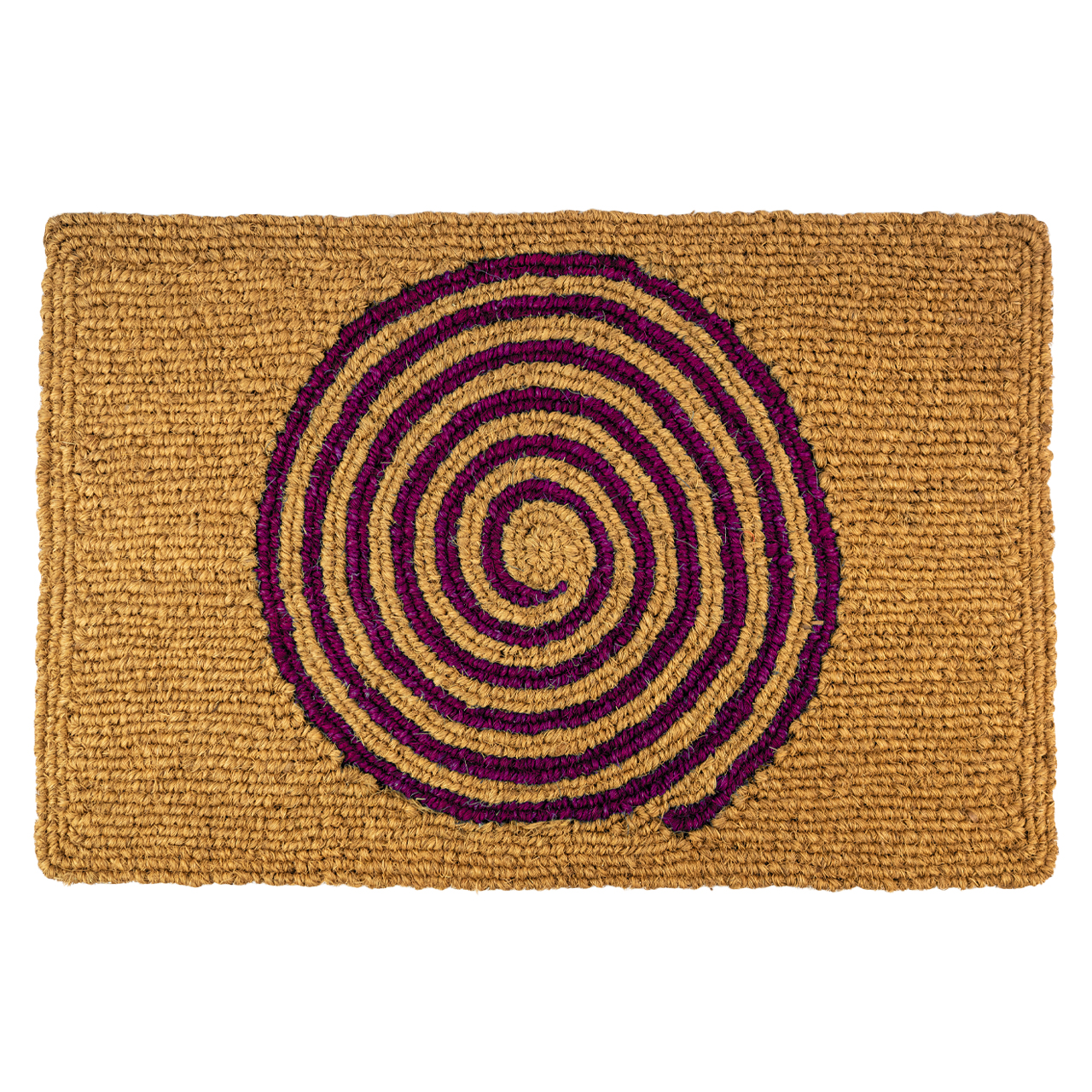 Nachhaltige Fußmatte aus Kokos mit Spirale-Motiv, handgefertigt