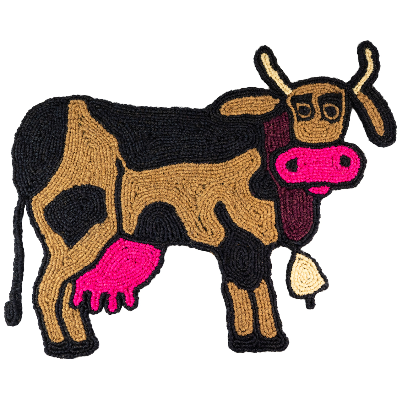 Nachhaltige Fußmatte aus Kokos mit Kuh-Motiv, handgefertigt und fair gehandelt