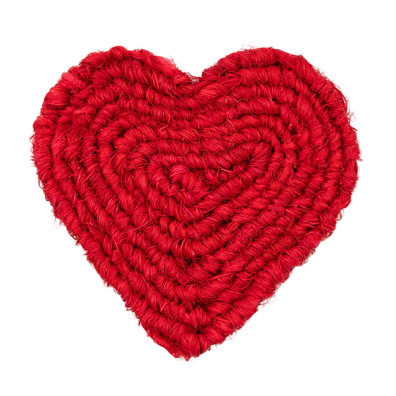 Nachhaltiger Untersetzer aus Kokos mit rotem Herz-Motiv, handgefertigt und fair gehandelt