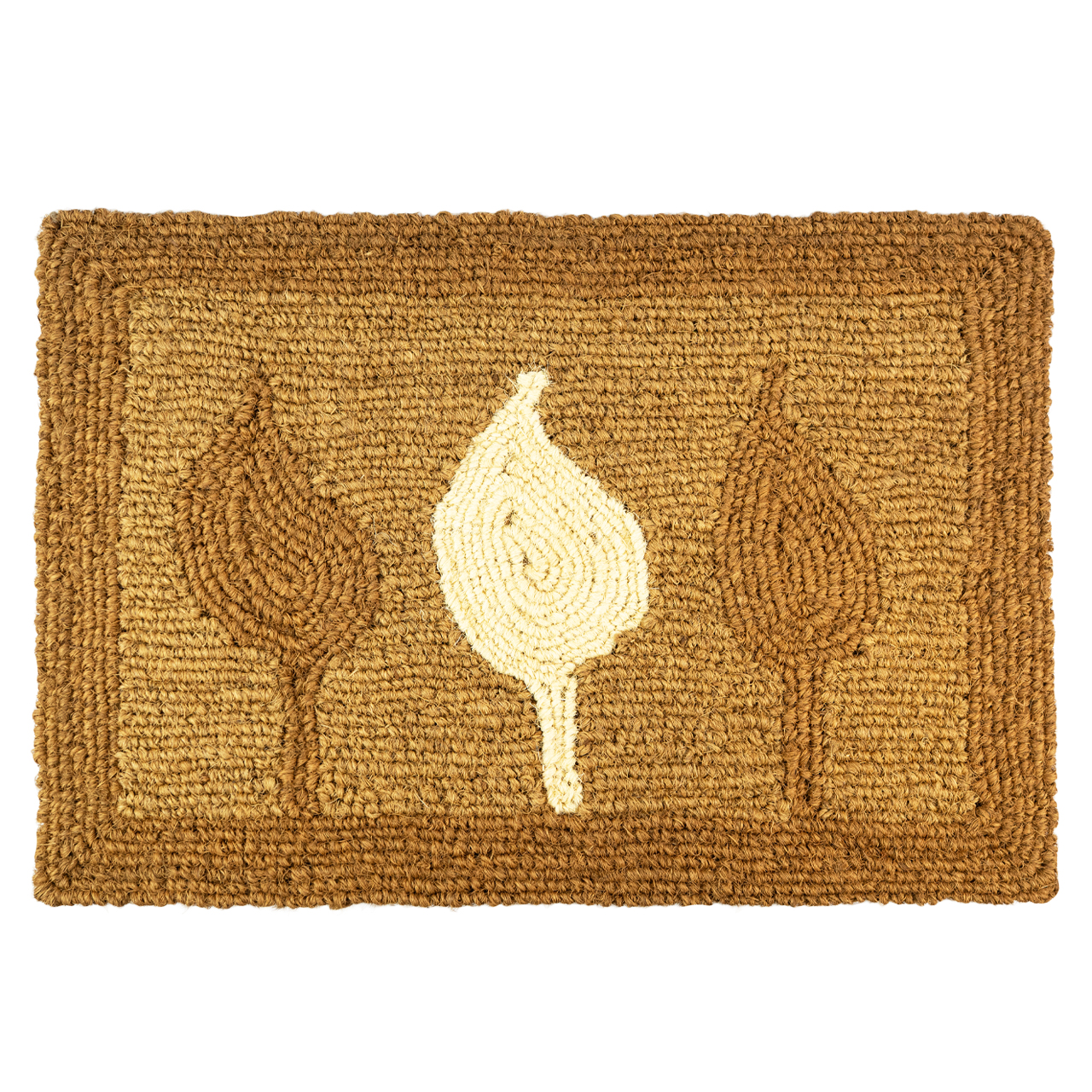 Nachhaltige Fußmatte aus Kokos mit Blätter-Motiv, handgefertigt und fair gehandelt