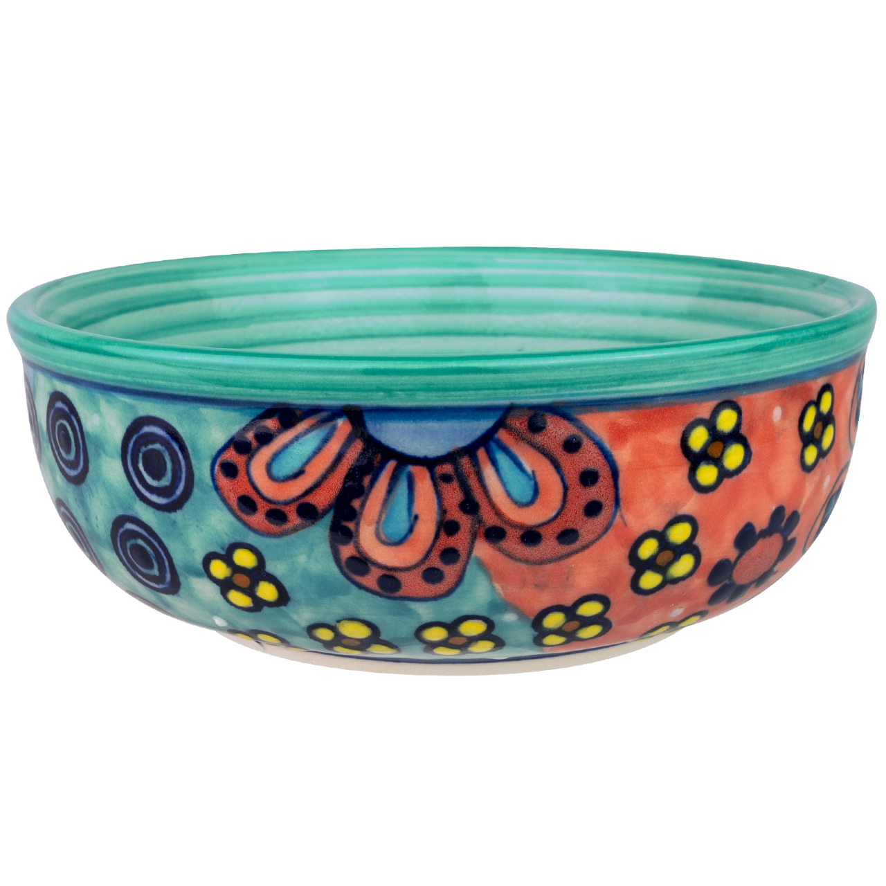 Schale aus Keramik mit Blumenmotiv, handbemalt.