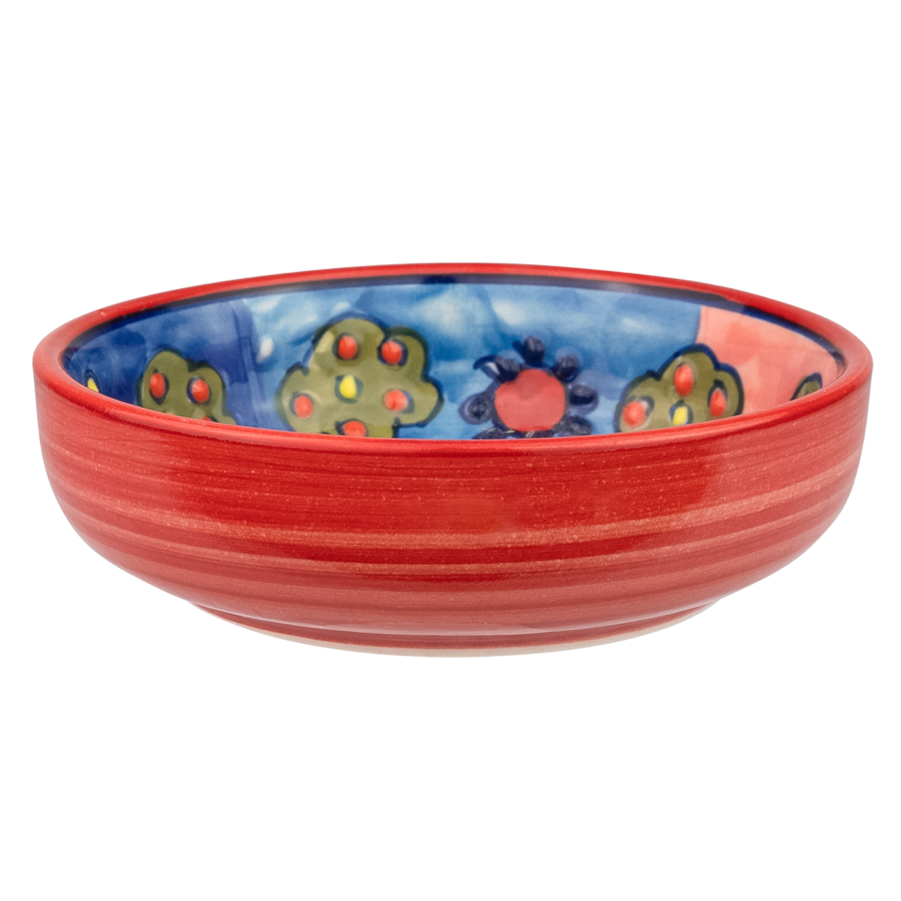 Dipschale aus Keramik mit Blumenmotiv, handbemalt.