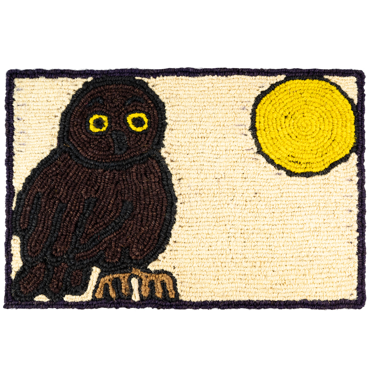 Nachhaltige Fußmatte aus Kokos mit Eulen-Motiv, handgefertigt und fair gehandelt