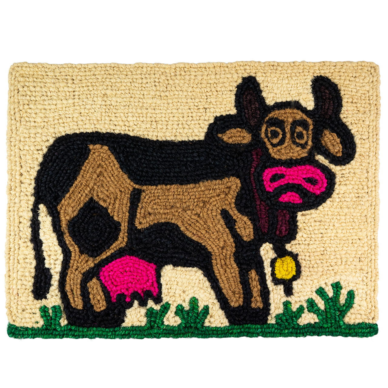 Nachhaltige Fußmatte aus Kokos mit Kuh-Motiv, handgefertigt und fair gehandelt