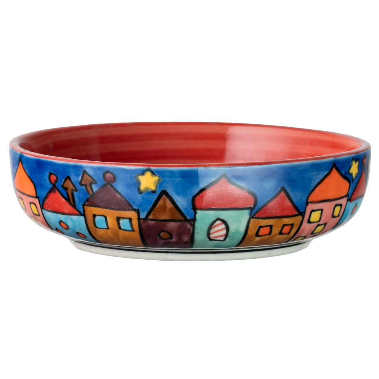 Handbemalte Dipschale aus Keramik mit weihnachtlicher Dorfszene – festliches Design für stilvolles Servieren von Dips und Saucen in der Adventszeit.