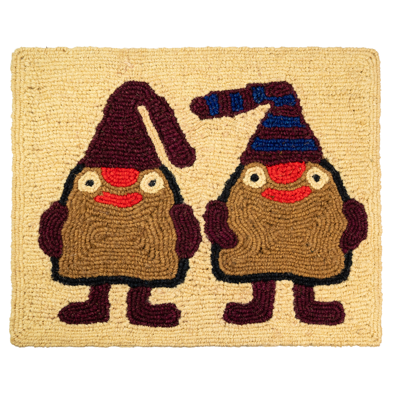 Nachhaltige Fußmatte aus Kokos mit Wichtel-Motiv, handgefertigt und fair gehandelt