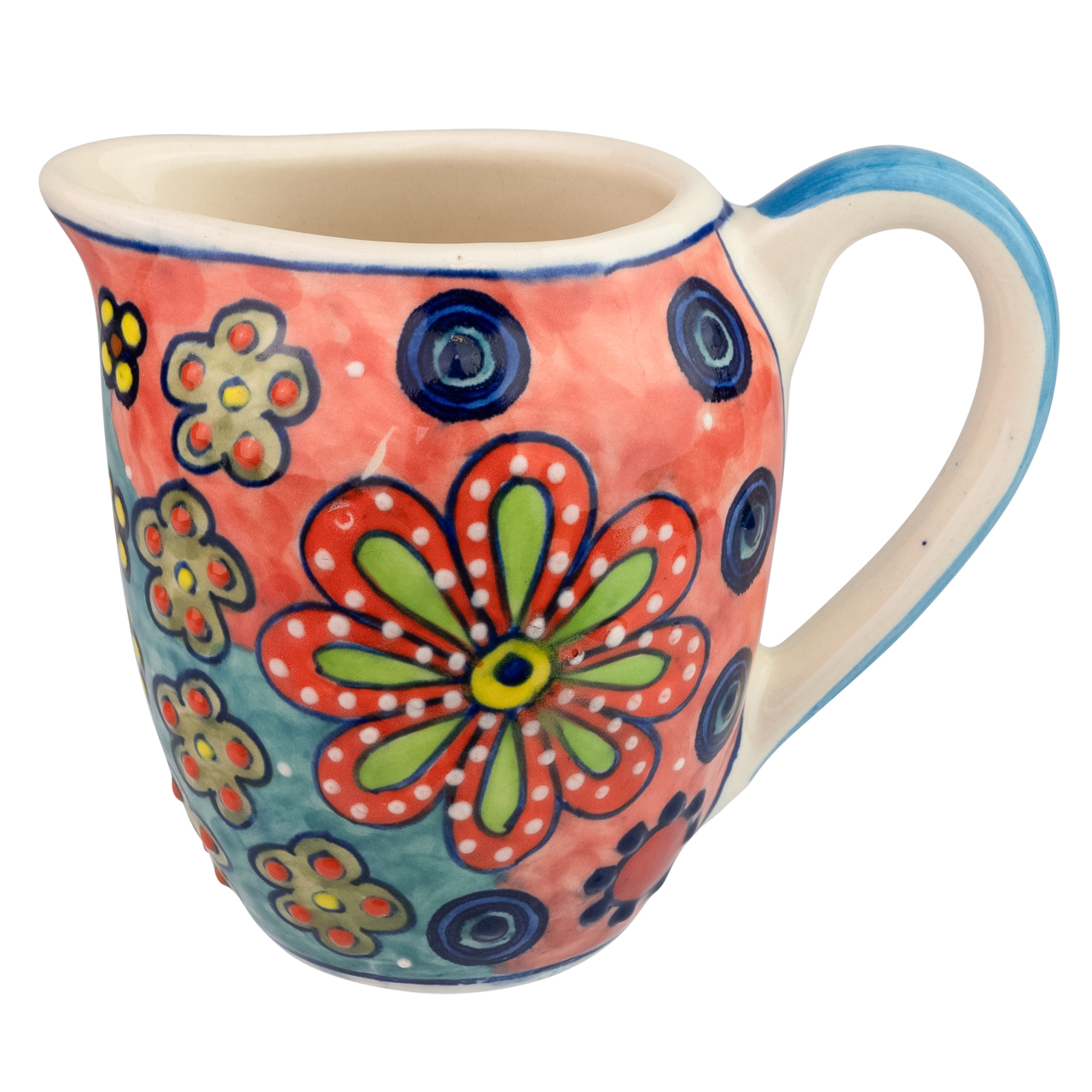 Milchkännchen aus Keramik mit Blumenmotiv, handbemalt.