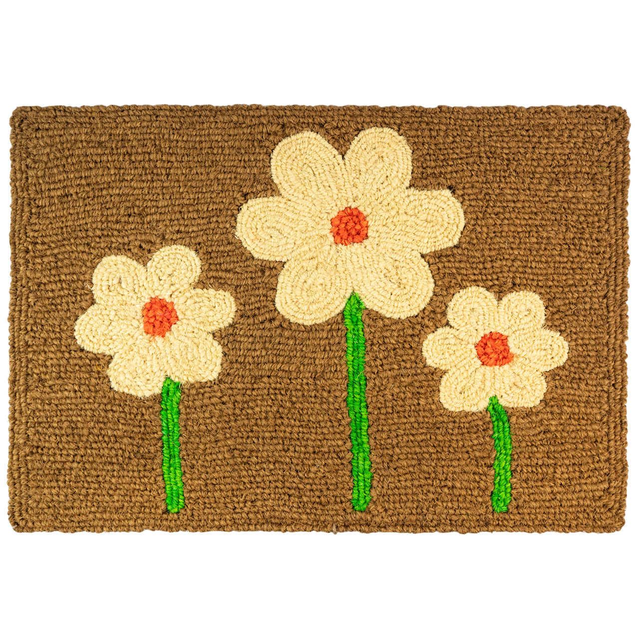 Nachhaltige Fußmatte aus Kokos mit Blumen-Motiv, handgefertigt und fair gehandelt