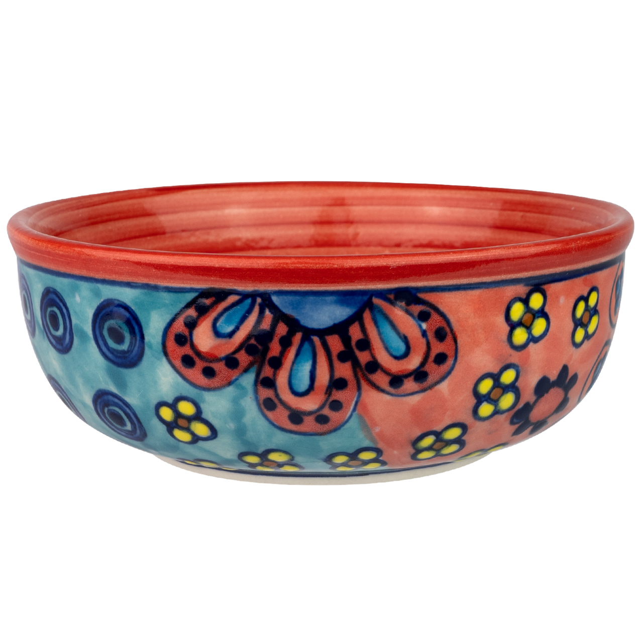 Schale aus Keramik mit Blumenmotiv, handbemalt.