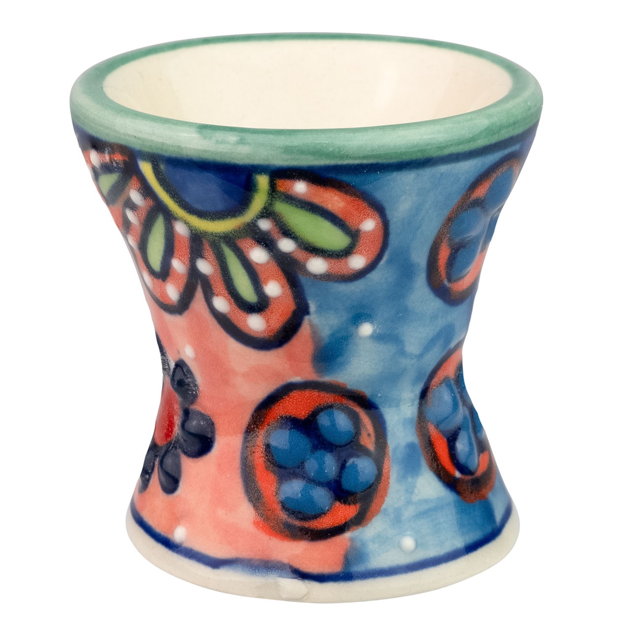 Eierbecher aus Keramik mit Blumenmotiv, handbemalt.