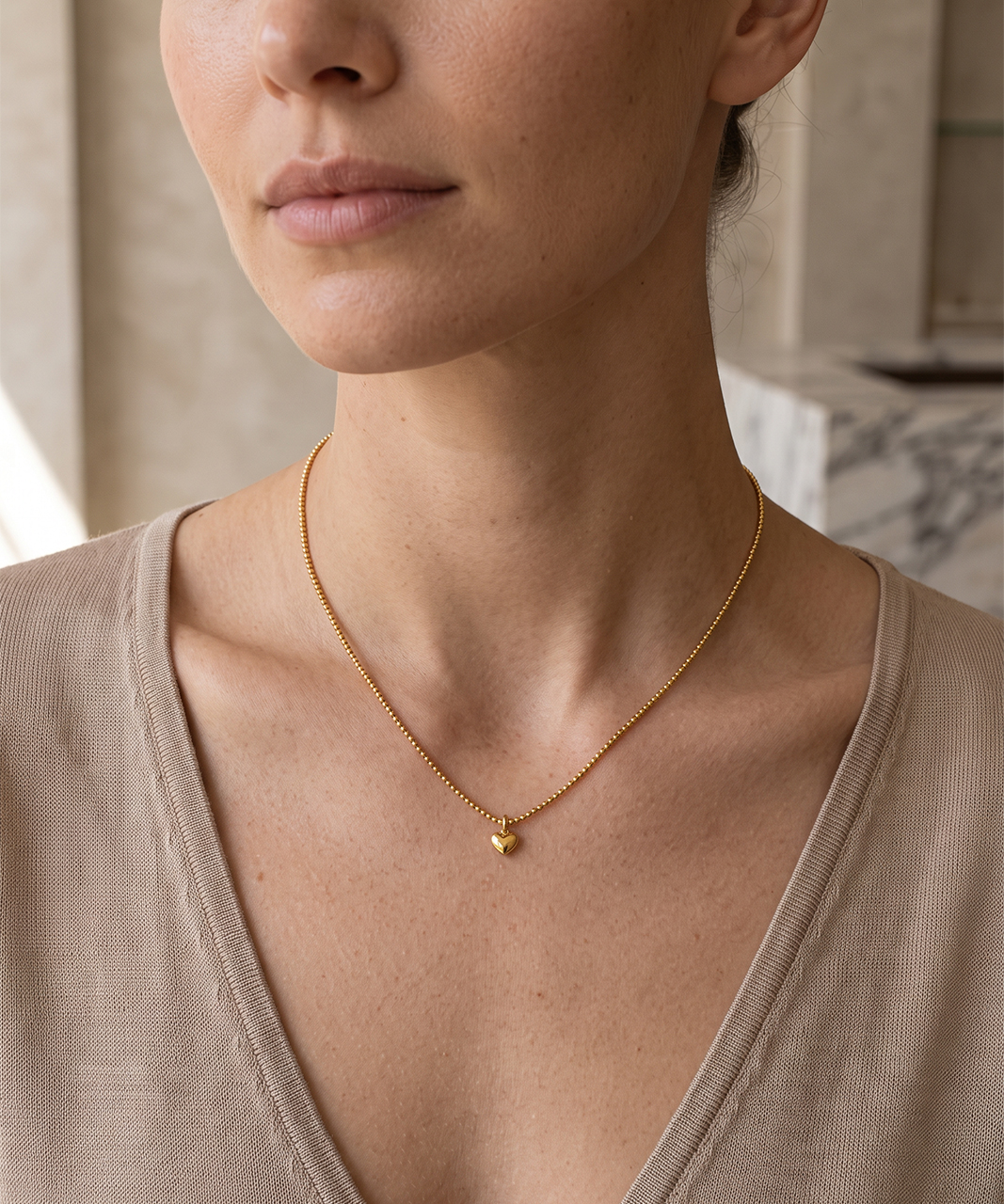 Perlenkette Gold mit Herz