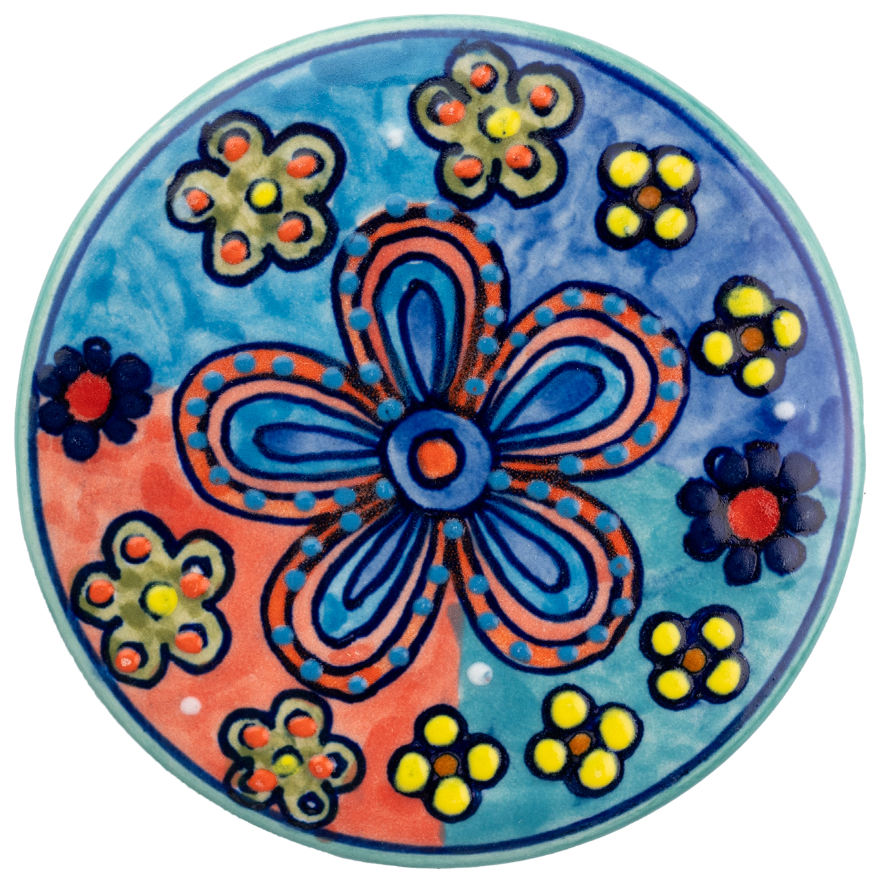 Untersetzer aus Keramik mit Blumenmotiv, handbemalt.