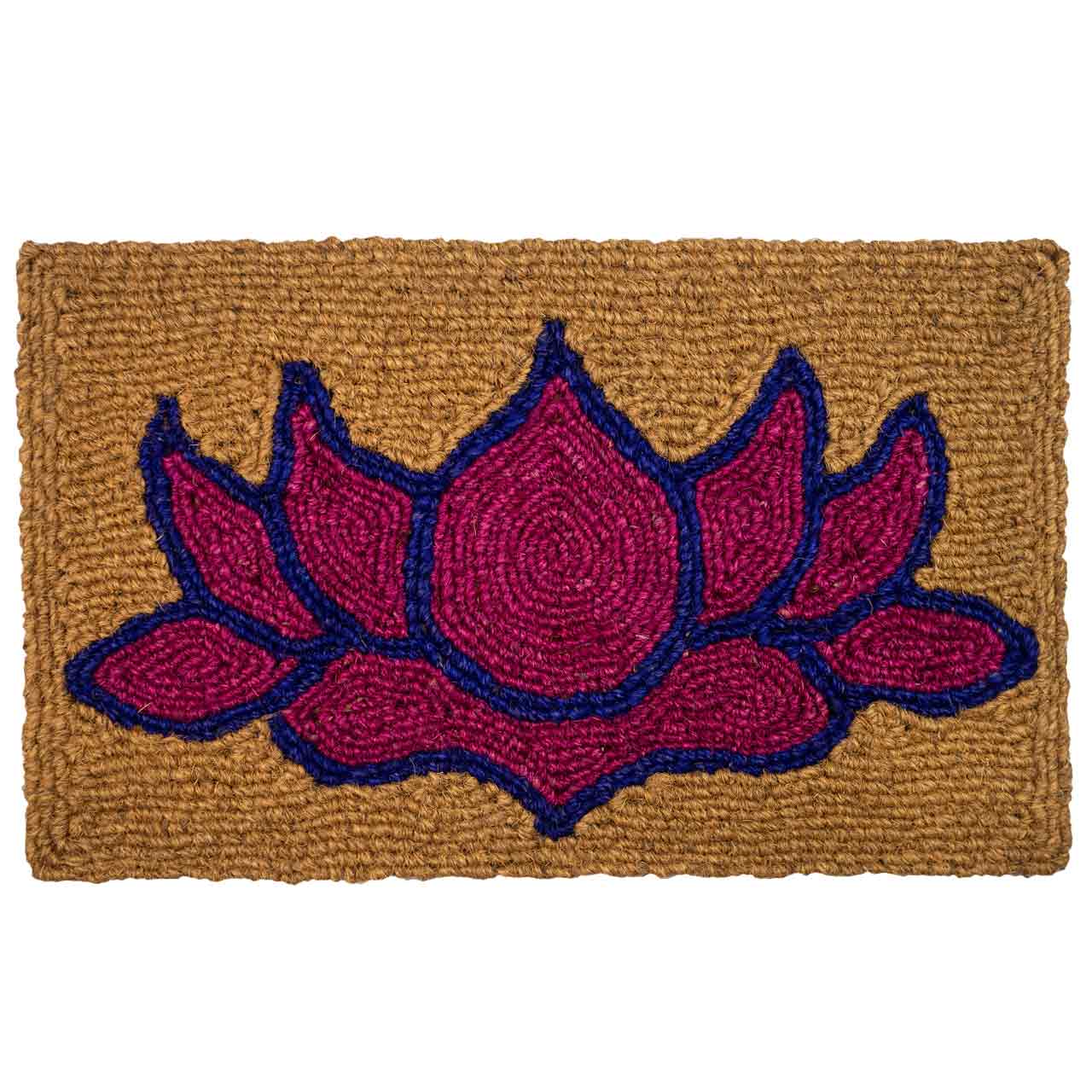 Fußmatte aus Kokos mit rotem Blumenmotiv für Haustür, Flur oder Eingangsbereich.