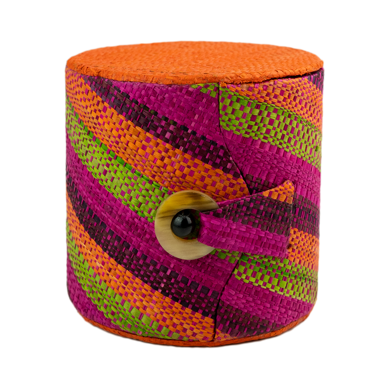 Schmuckschatulle aus buntem Raffia-Gras – Handgeflochtene Aufbewahrungsbox. Bunte Schatulle aus Naturfasern, ideal zur stilvollen Aufbewahrung von Schmuck oder kleinen Schätzen.