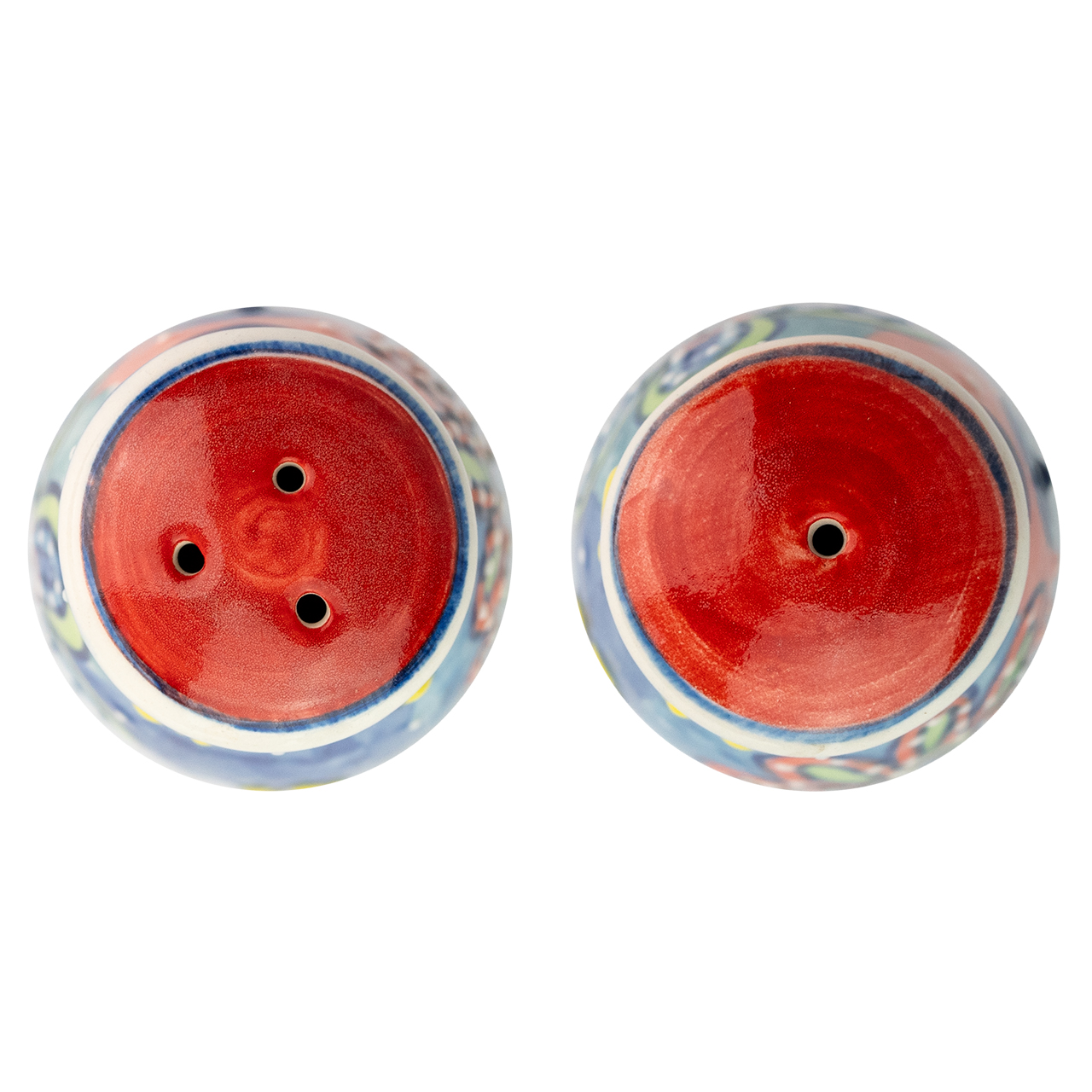 Salz und Pfefferstreuer aus Keramik mit Blumenmotiv, handbemalt.