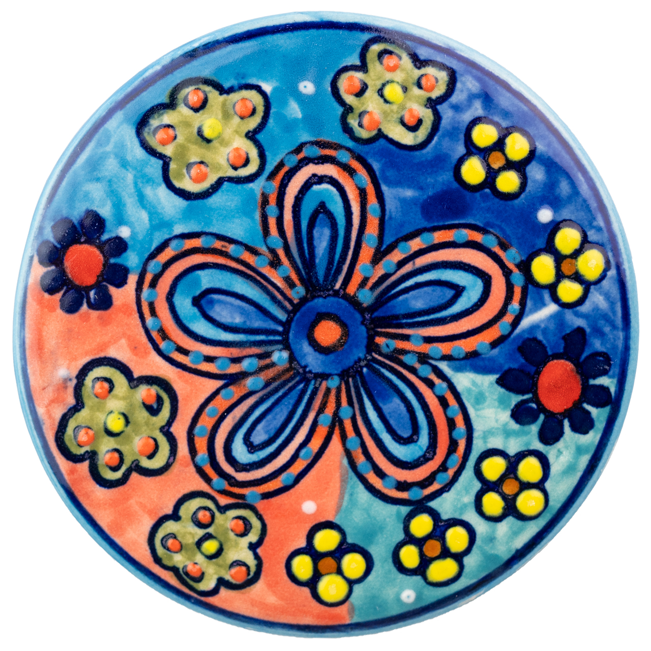 Untersetzer aus Keramik mit Blumenmotiv, handbemalt.