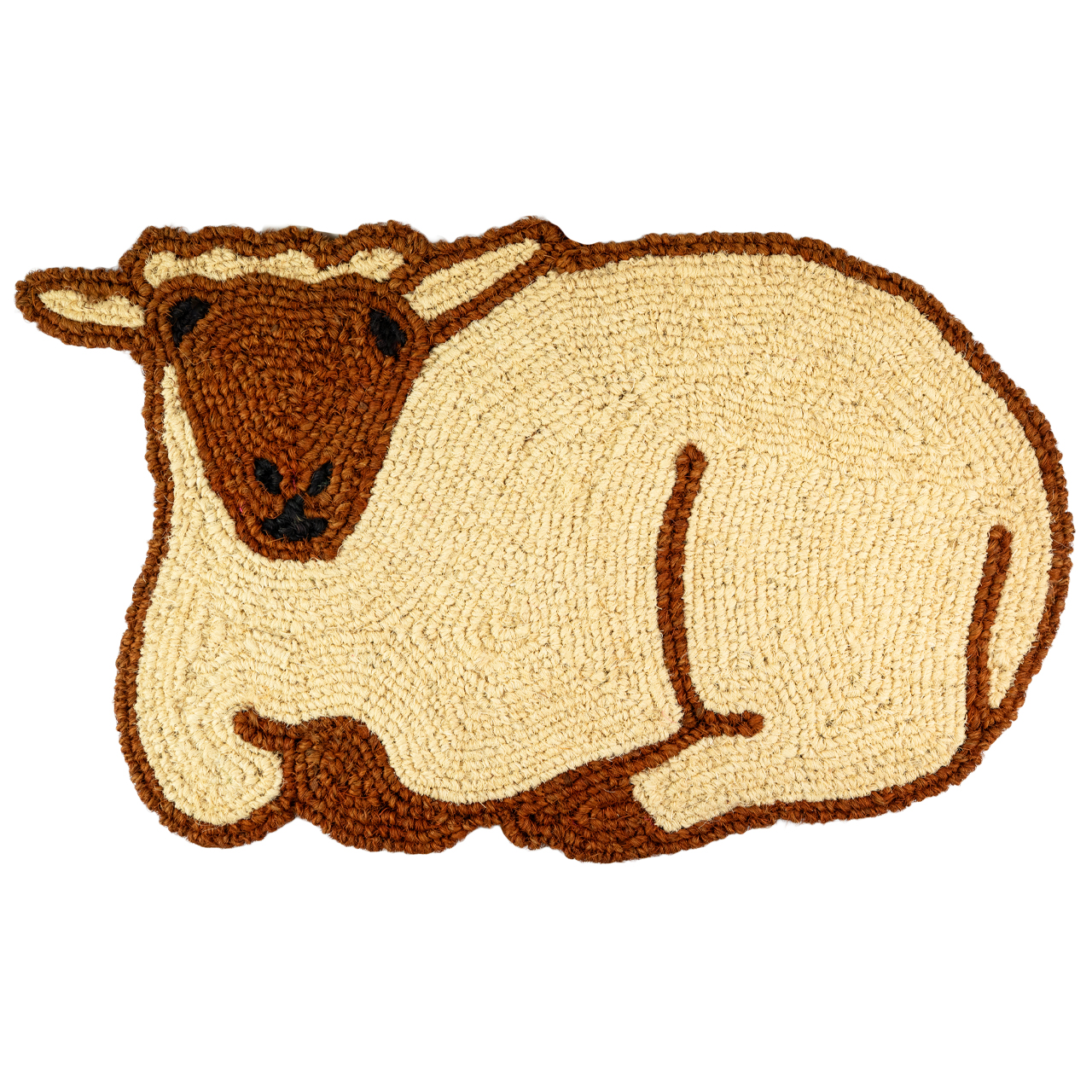 Nachhaltige Fußmatte aus Kokos mit Schaf-Motiv, handgefertigt und fair gehandelt