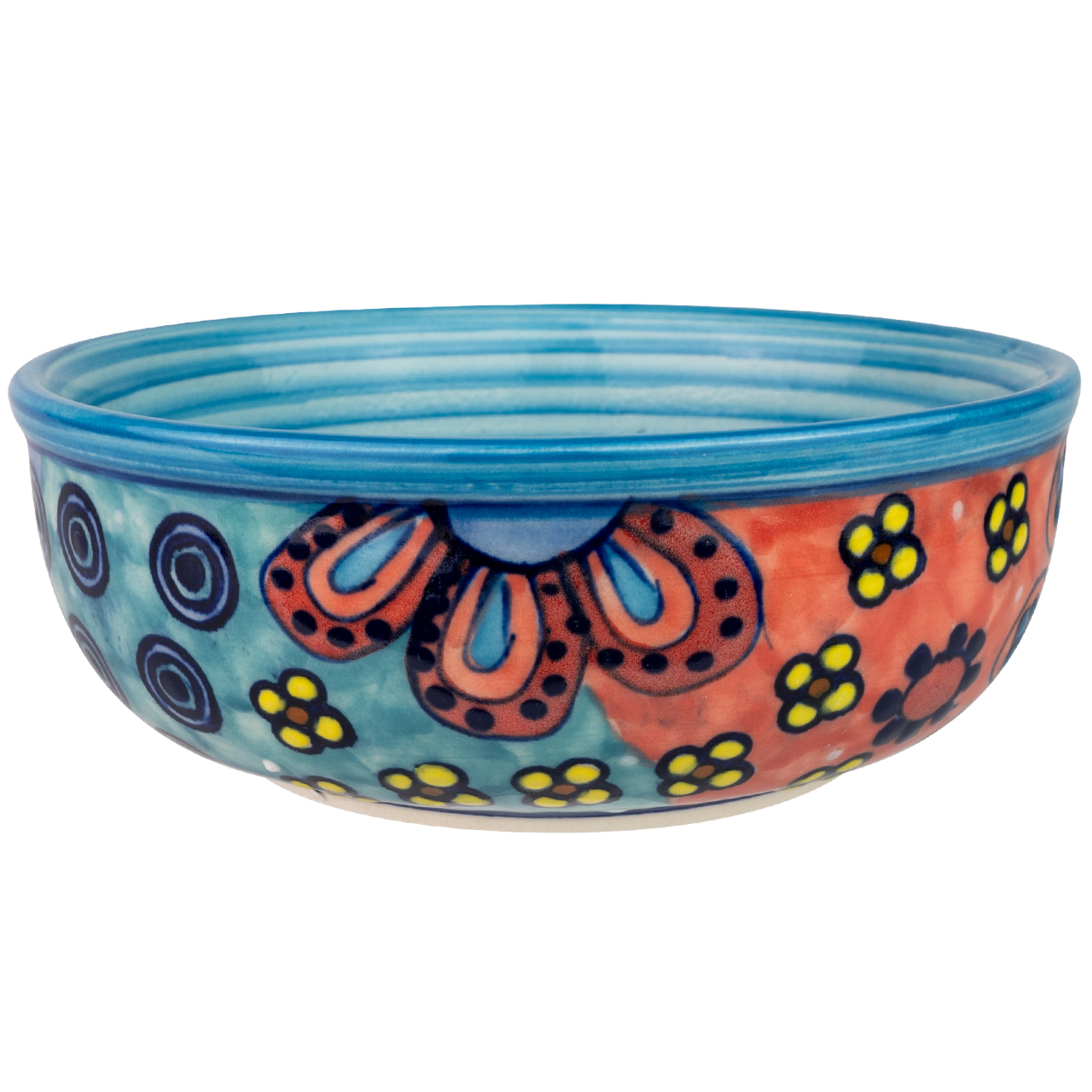 Schale aus Keramik mit Blumenmotiv, handbemalt.