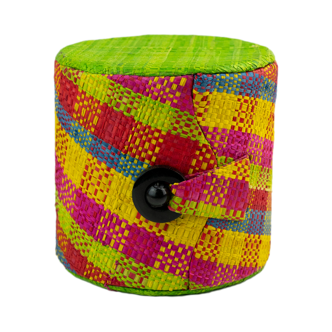 Schmuckschatulle aus buntem Raffia-Gras – Handgeflochtene Aufbewahrungsbox. Bunte Schatulle aus Naturfasern, ideal zur stilvollen Aufbewahrung von Schmuck oder kleinen Schätzen.