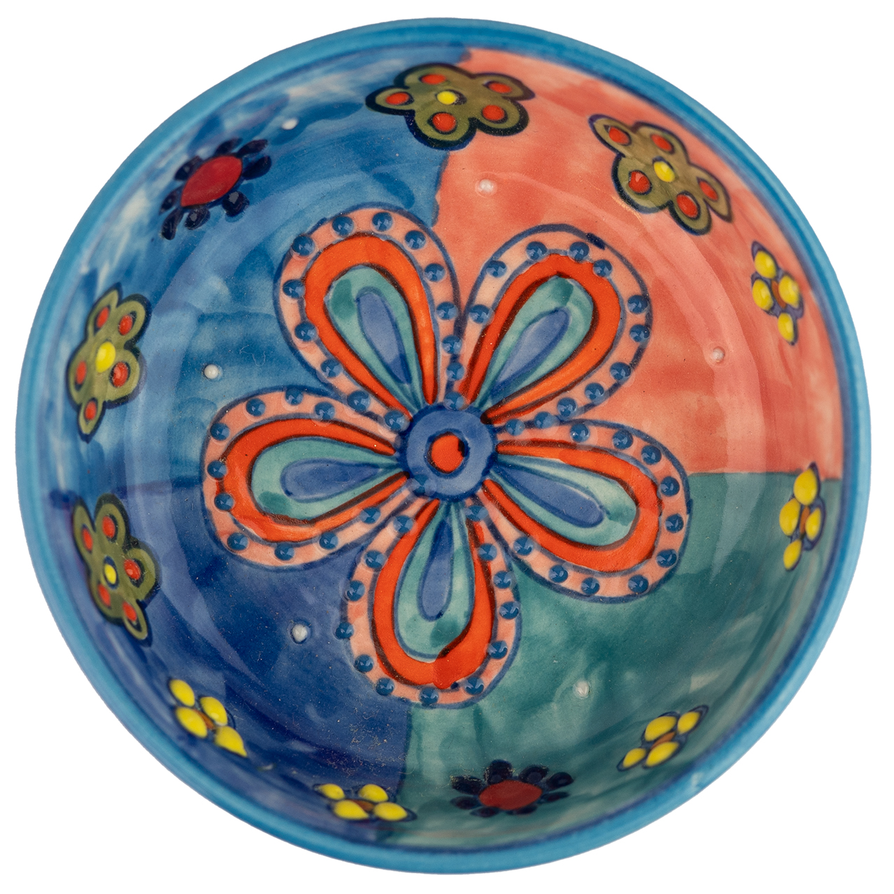 Dipschale aus Keramik mit Blumenmotiv, handbemalt.