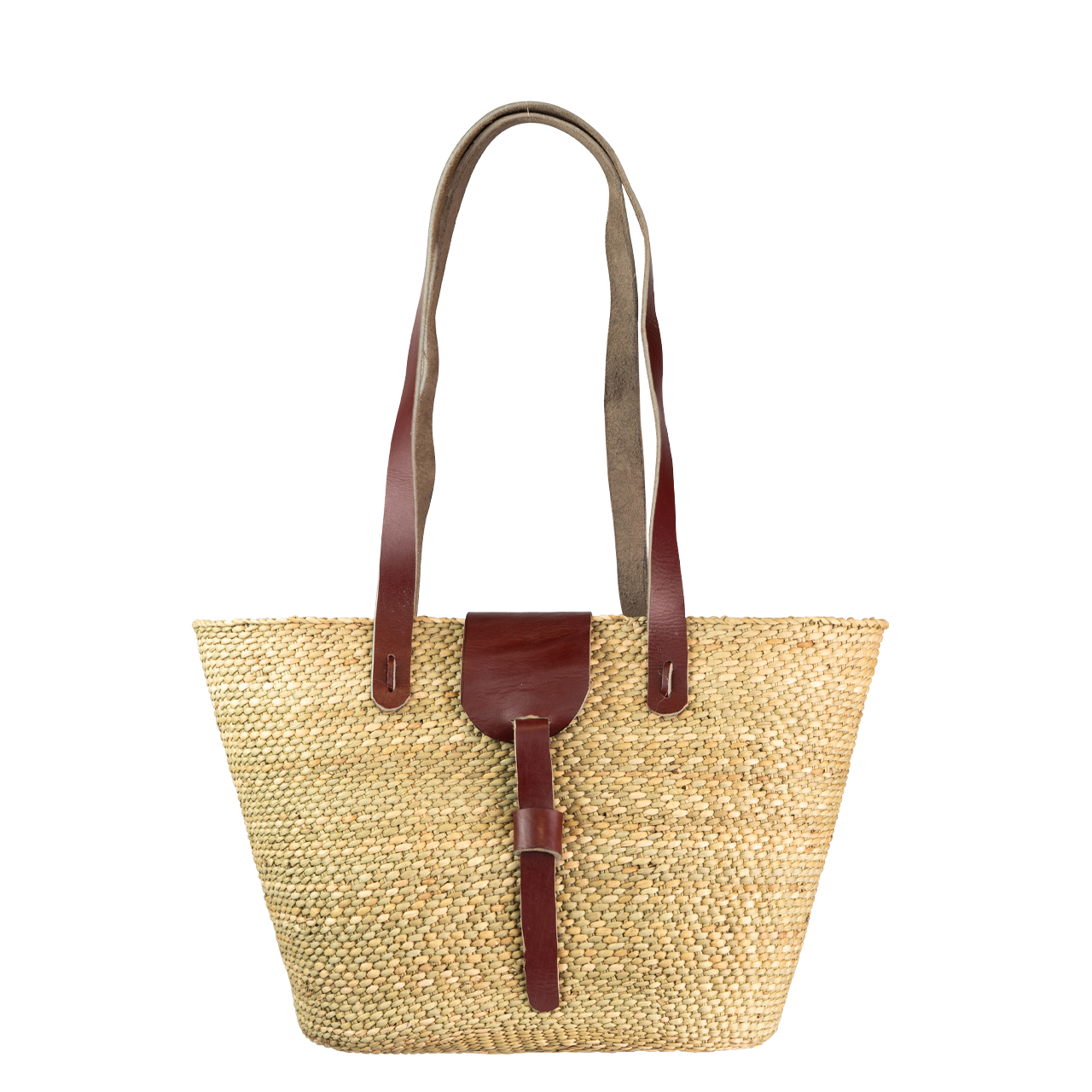 Schilfgras-Tasche Shopper mit Lederhenkeln 