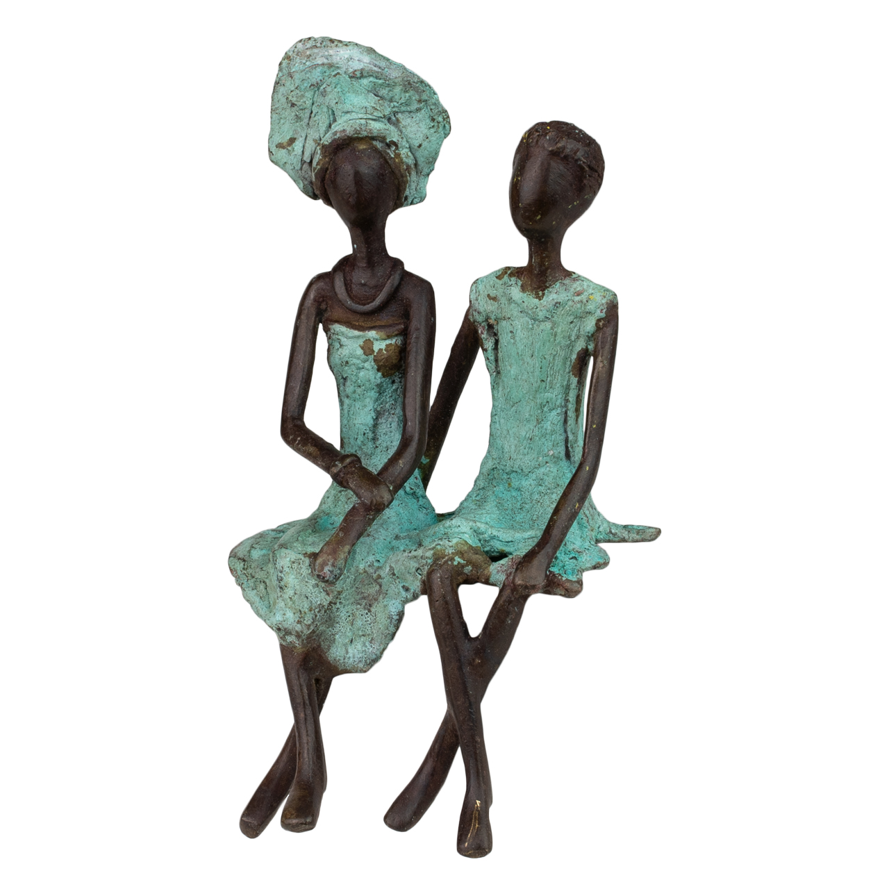 Bronzefigur Pärchen auf Regalhocker – Zwei stilisierte Figuren in liebevoller Pose, detailreich gearbeitet aus Bronze. Perfekte Deko für Regal, Fensterbank oder als Symbol für Verbundenheit.