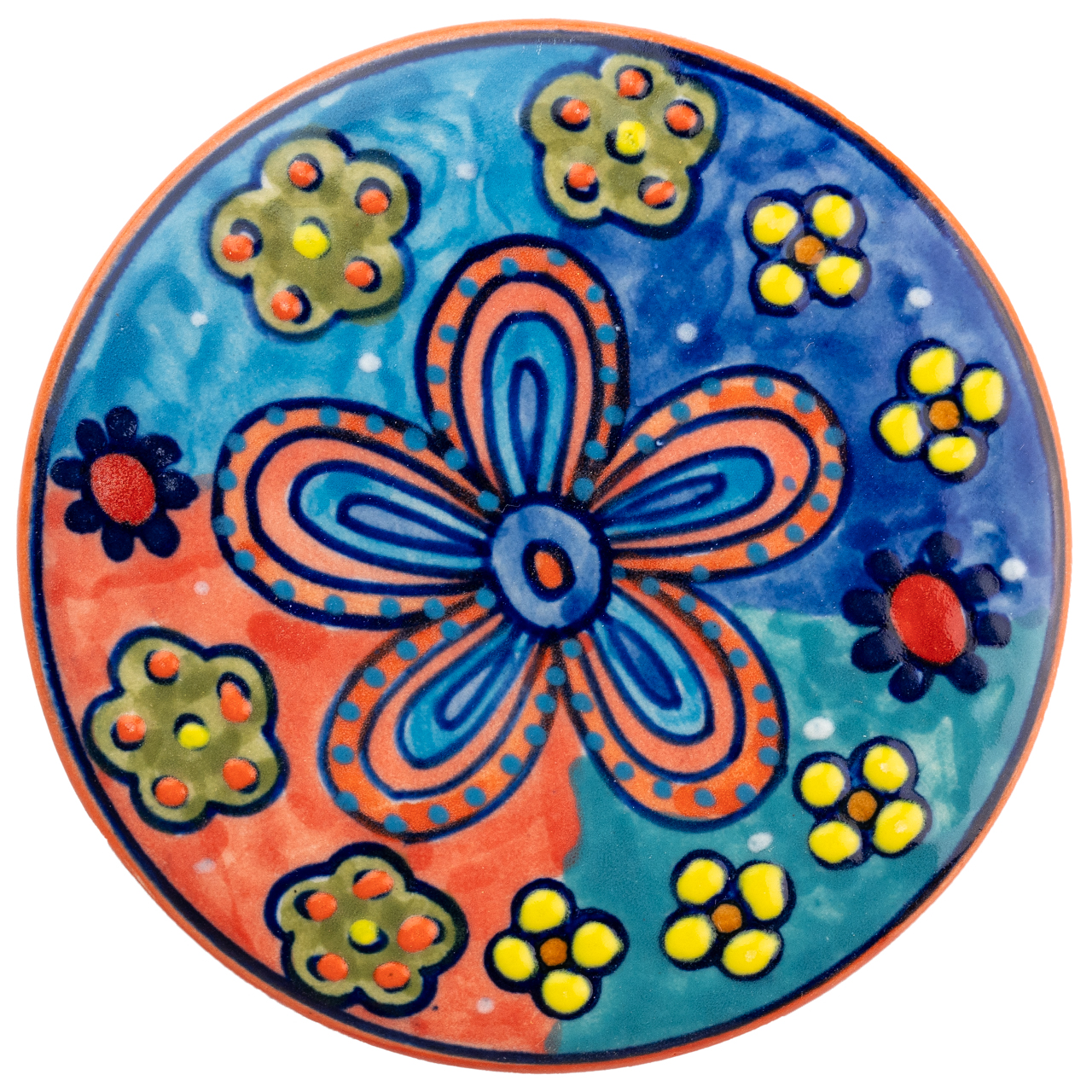 Untersetzer aus Keramik mit Blumenmotiv, handbemalt.