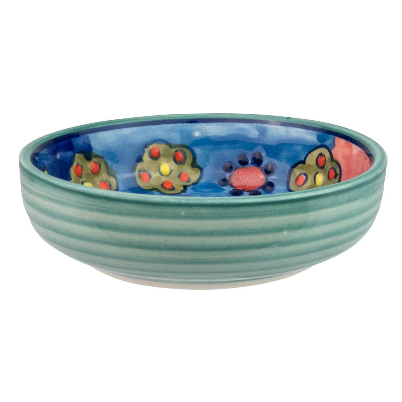 Dipschale aus Keramik mit Blumenmotiv, handbemalt.