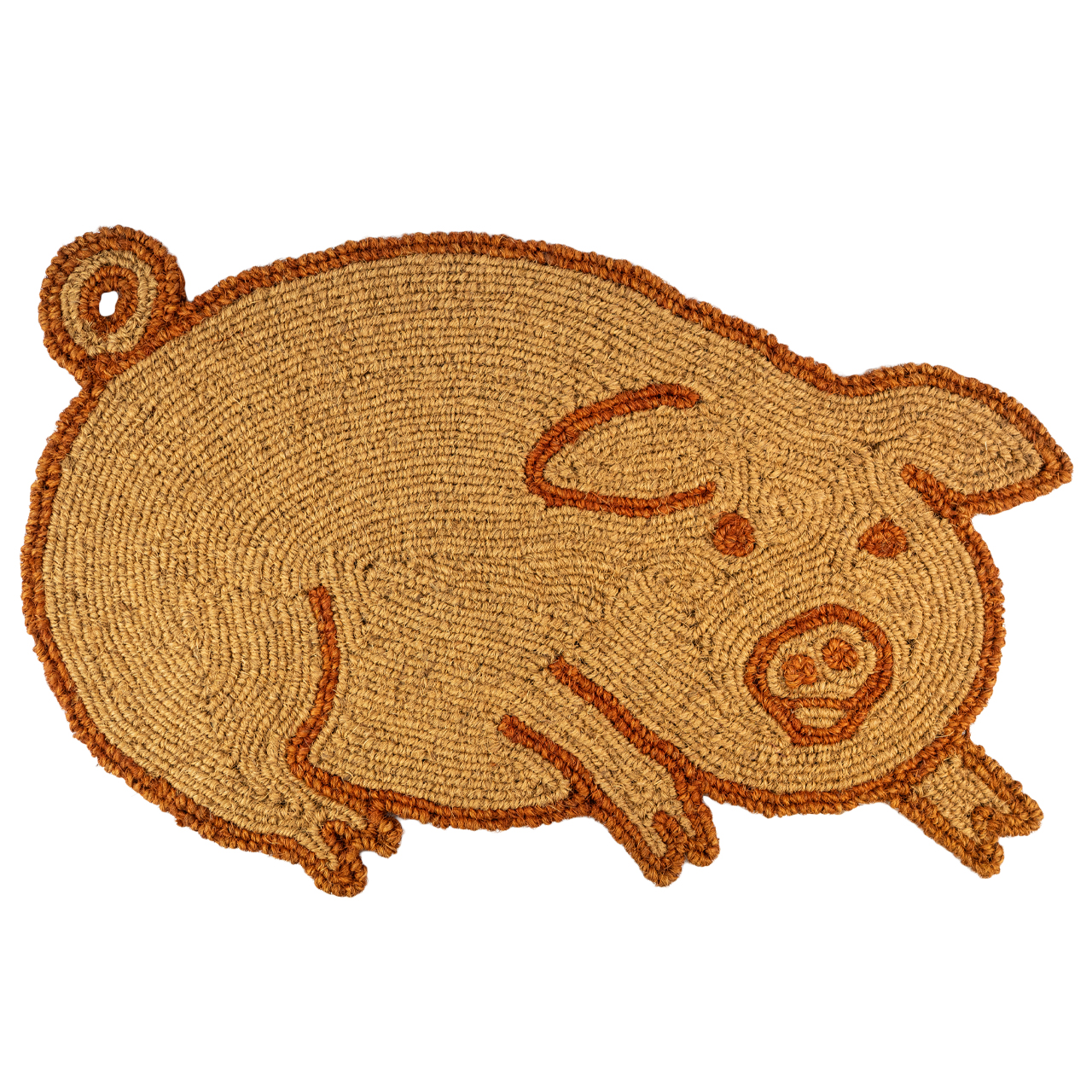 Nachhaltige Fußmatte aus Kokos mit Schwein-Motiv, handgefertigt und fair gehandelt