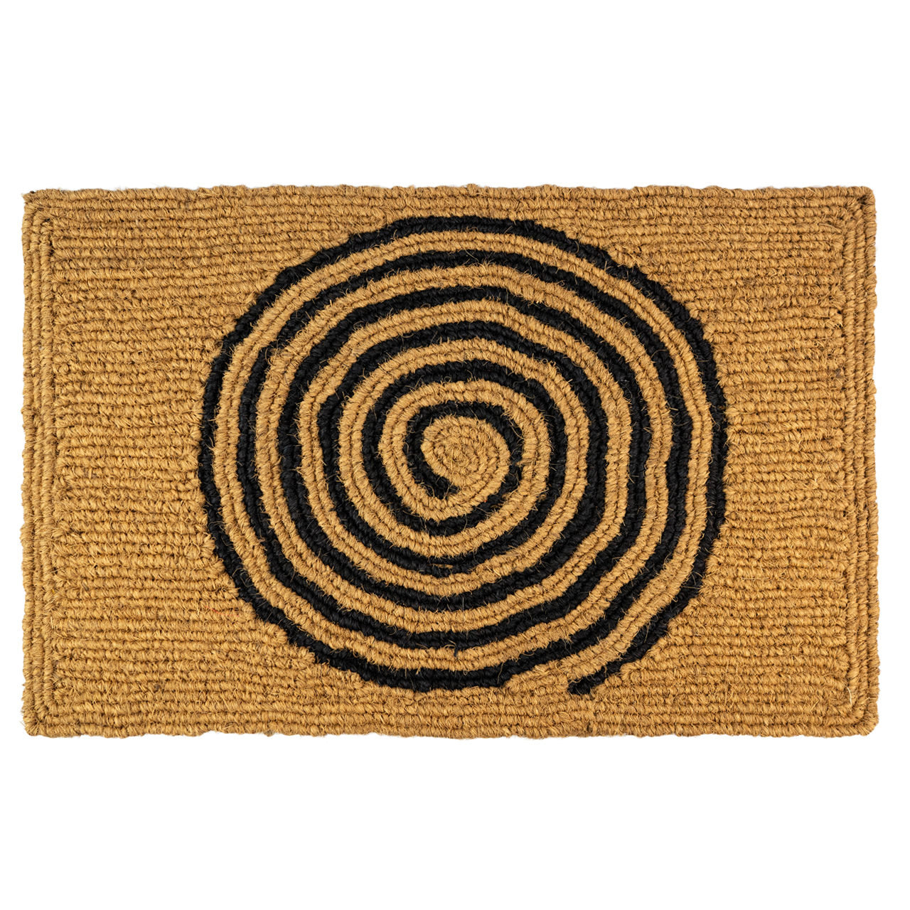 Nachhaltige Fußmatte aus Kokos mit Spirale-Motiv, handgefertigt und fair gehandelt