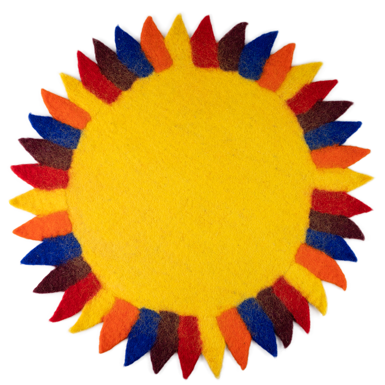 Filzuntersetzer Sonne – Handgefertigt und einzigartig. Ein fröhlicher Untersetzer aus Filz in Form einer Sonne, der deinem Tisch ein warmes und stilvolles Flair verleiht.