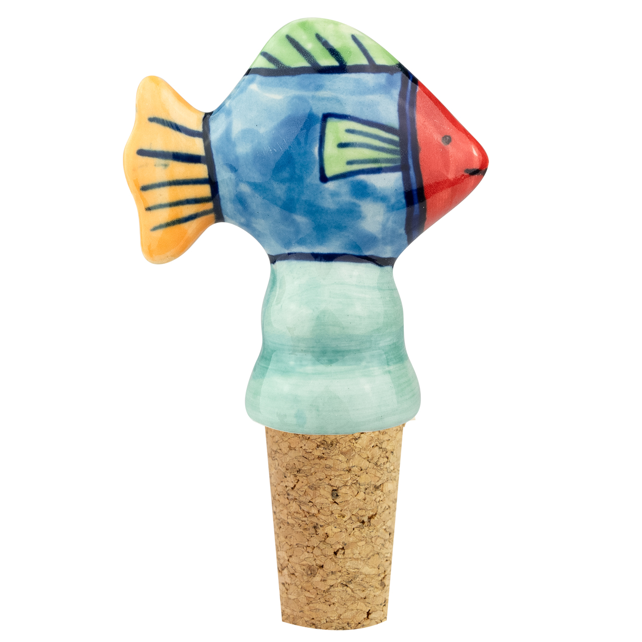 Flaschenkorken aus Keramik mit Fischmotiv.