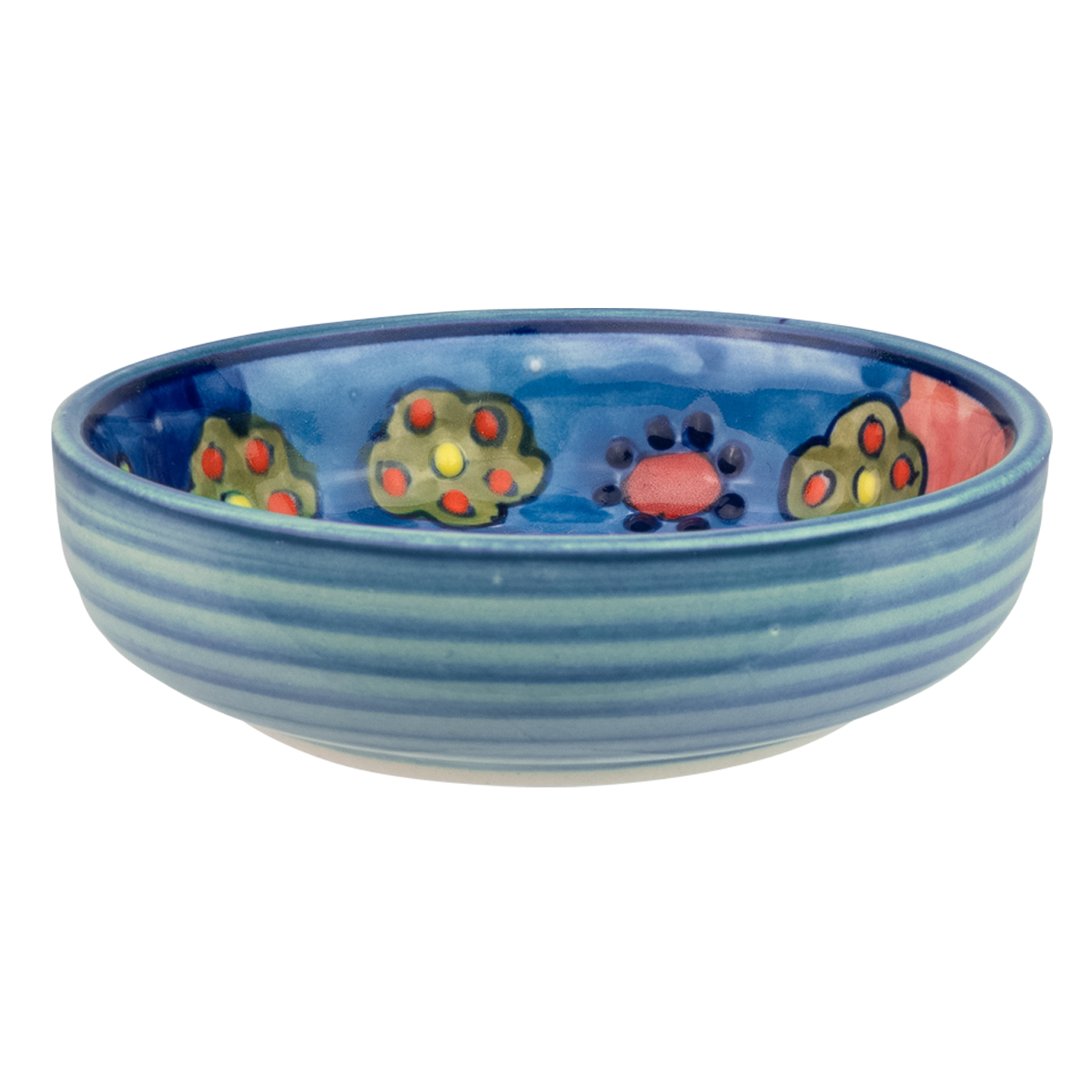 Dipschale aus Keramik mit Blumenmotiv, handbemalt.