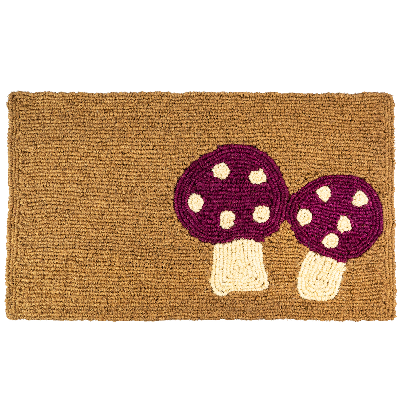 Nachhaltige Fußmatte aus Kokos mit Glückspilz-Motiv, handgefertigt und fair gehandelt