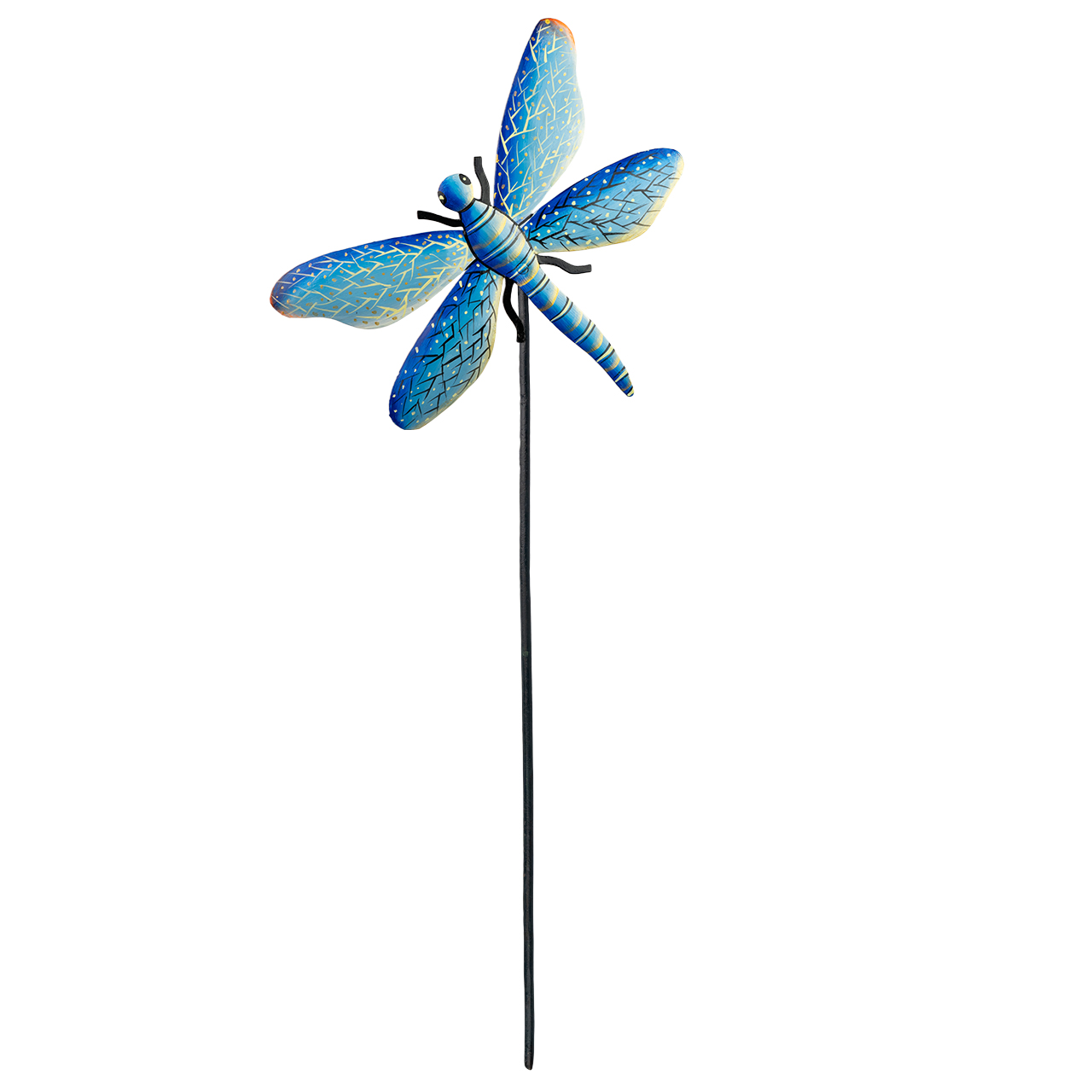 Gartenstecker Libelle aus Metall – Filigran gearbeitete Libellenfigur als wetterfeste Gartendeko. Ideal für Beet, Blumentopf oder Balkon.