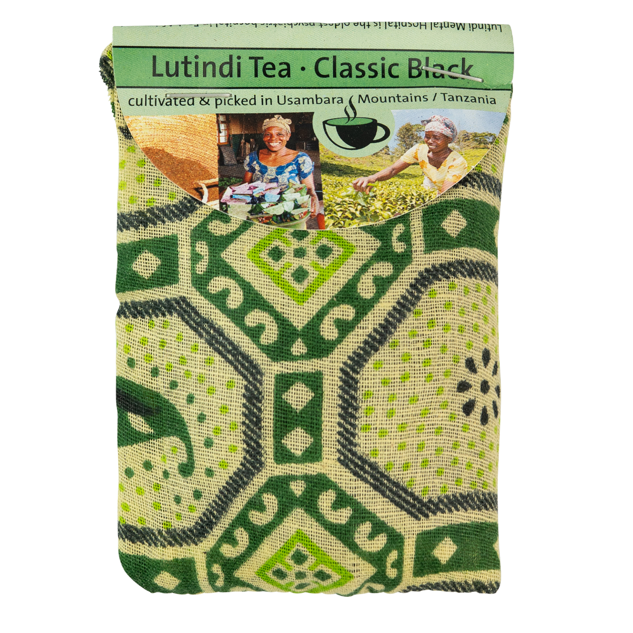 Lutindi Tee Schwarztee mit Classic Black in gemusterter Stoffverpackung aus Tansania.