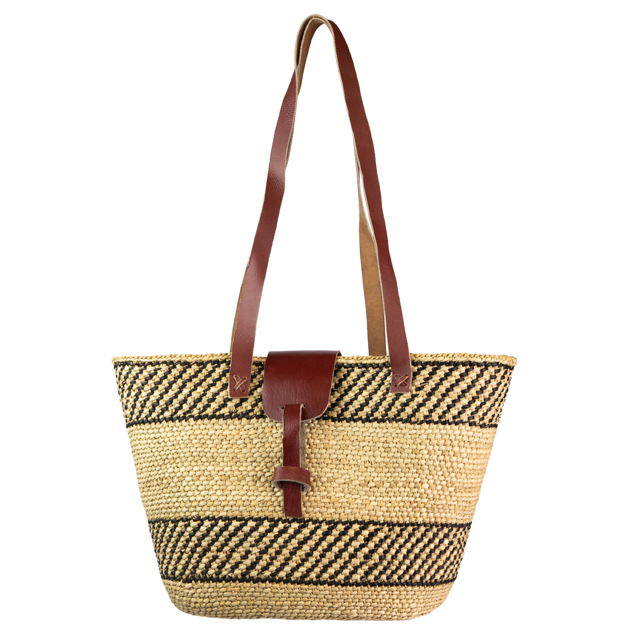 Schilfgras-Tasche Shopper mit Lederhenkeln 