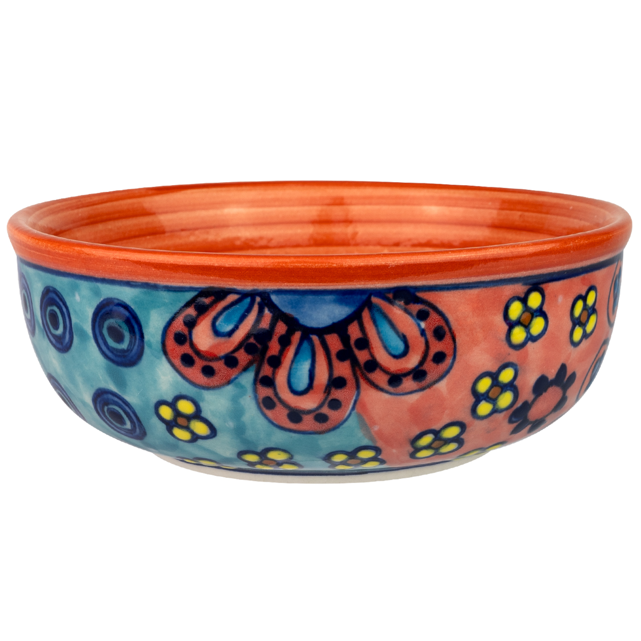 Schale aus Keramik mit Blumenmotiv, handbemalt.