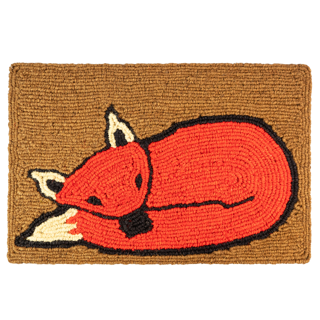 Nachhaltige Fußmatte aus Kokos mit Fuchs-Motiv, handgefertigt und fair gehandelt