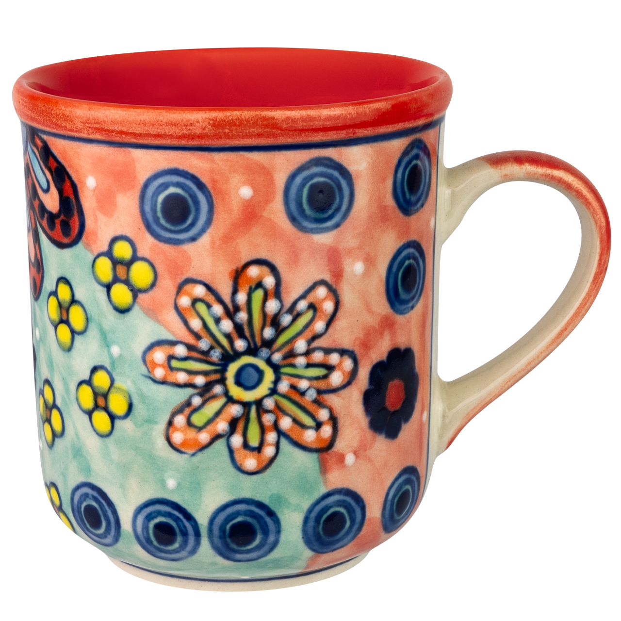 Handbemalte Kaffeetasse aus Keramik mit floralen Mustern – ideal für stilvolle Kaffeepausen und als besonderes Geschenk.
