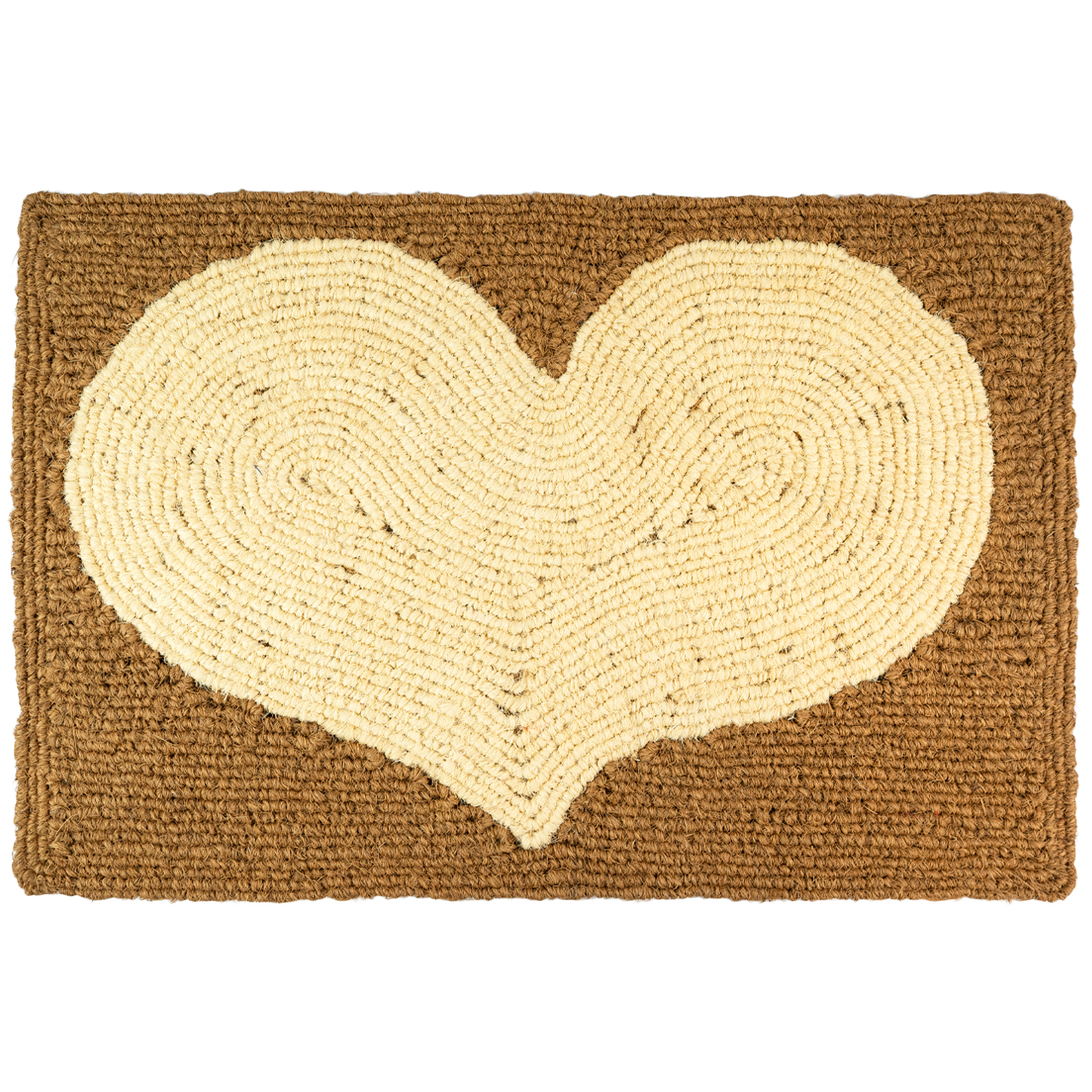 Nachhaltige Fußmatte aus Kokos mit Herz-Motiv, handgefertigt und fair gehandelt