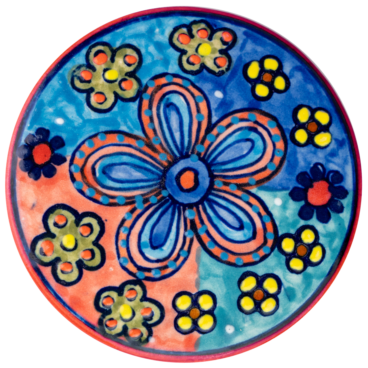 Untersetzer aus Keramik mit Blumenmotiv, handbemalt.