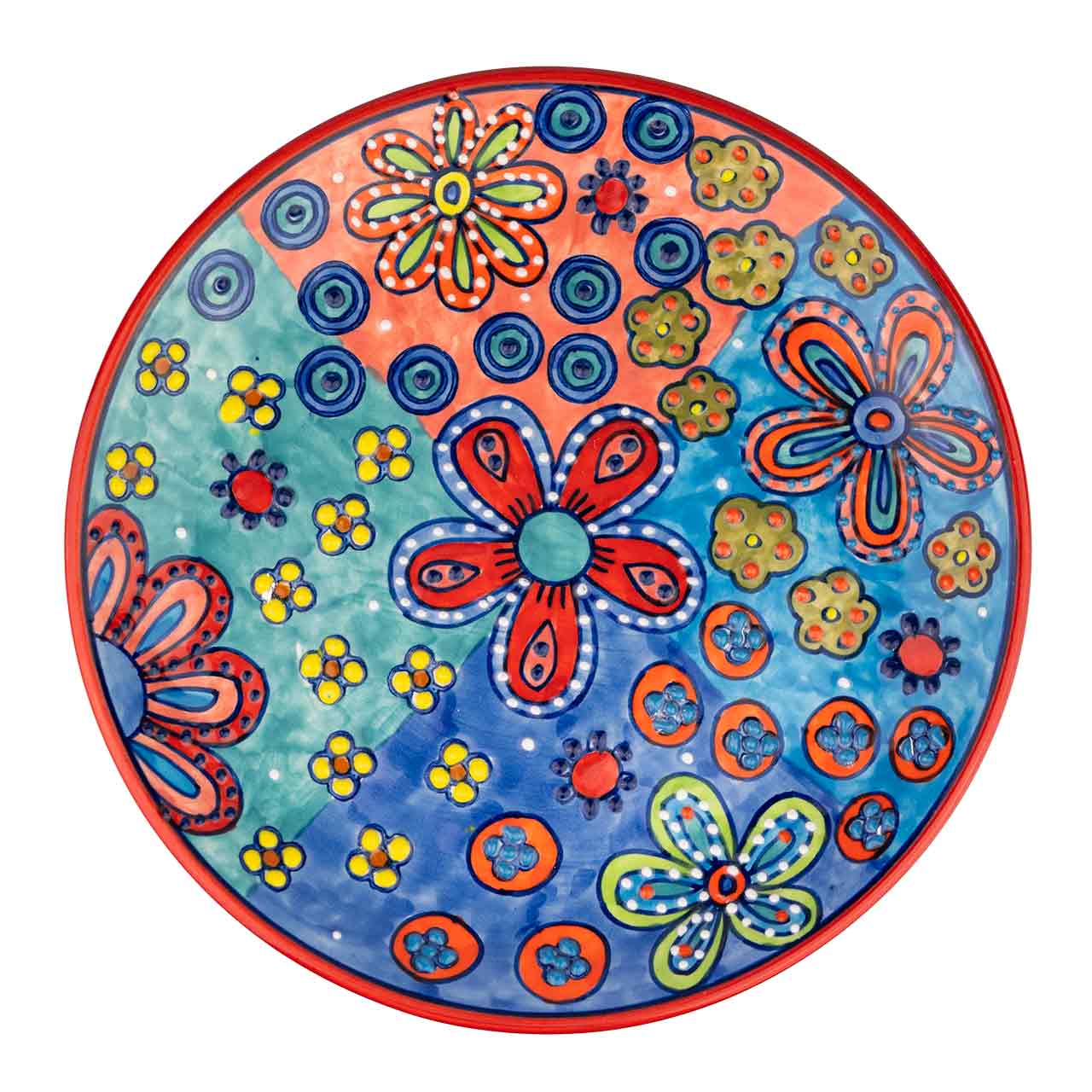 Teller aus Keramik mit Blumenmotiv, handbemalt.