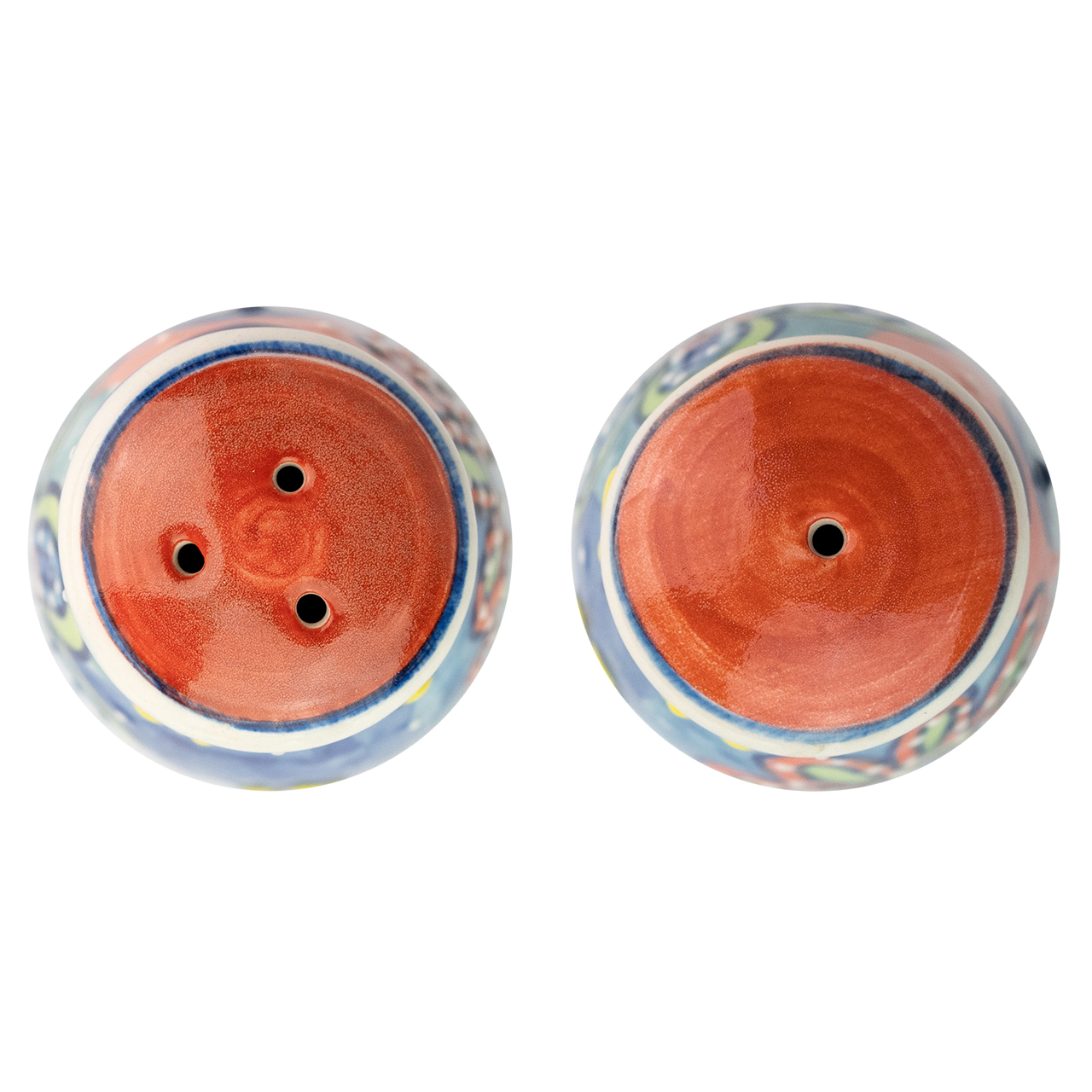 Salz und Pfefferstreuer aus Keramik mit Blumenmotiv, handbemalt.