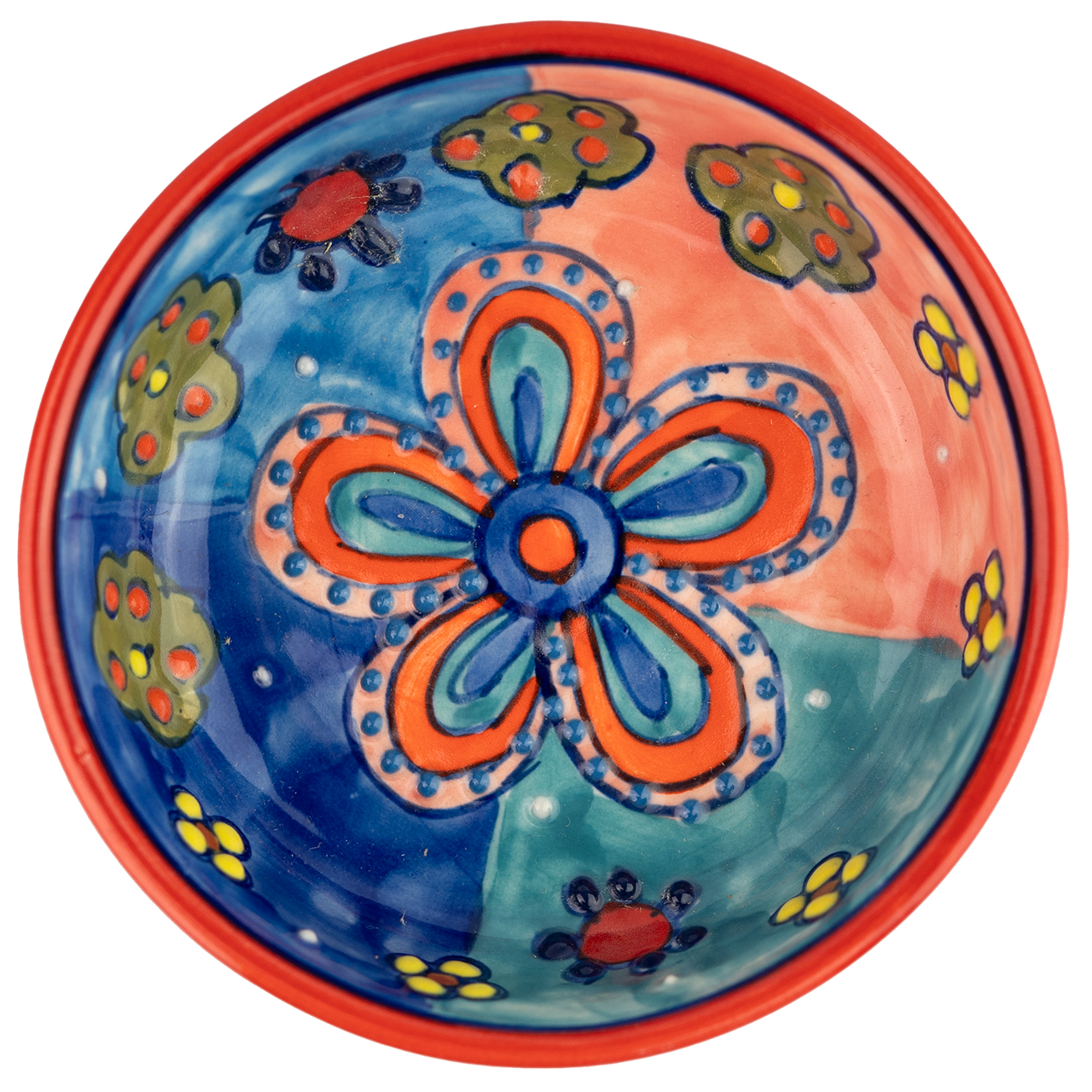 Dipschale aus Keramik mit Blumenmotiv, handbemalt.