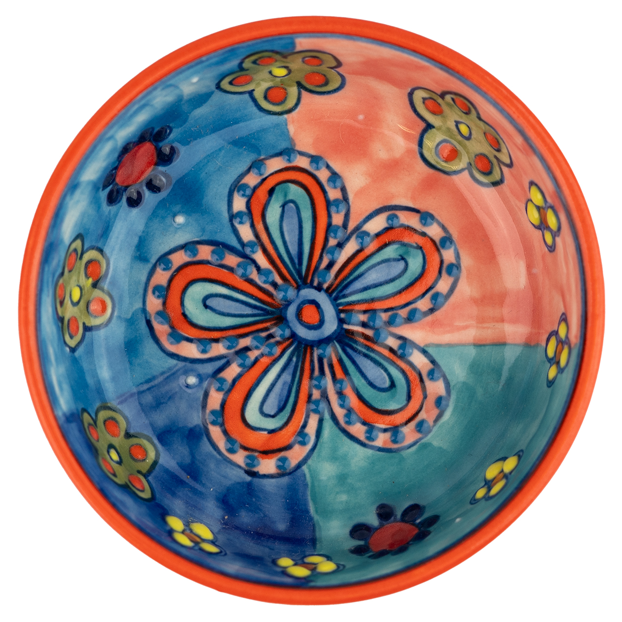 Dipschale aus Keramik mit Blumenmotiv, handbemalt.