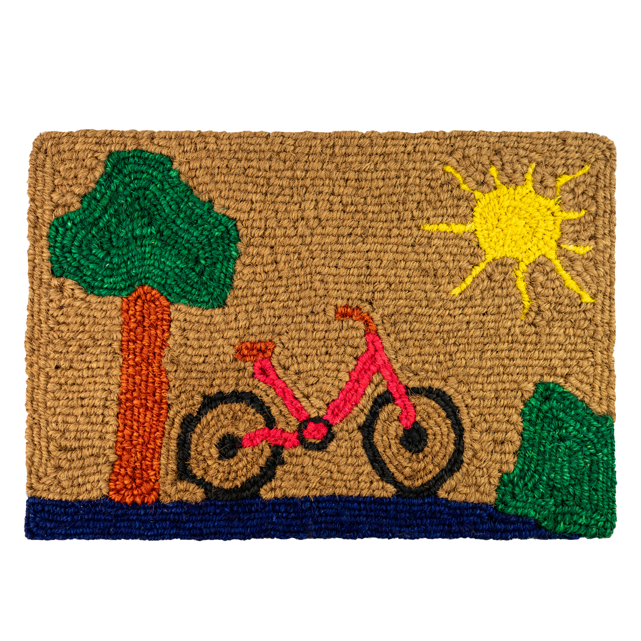 Fußmatte aus Kokosfaser mit Fahrradmotiv – Rechteckige Türmatte mit farbenfrohem Fahrraddesign. Robuste Naturfaser für Innen- und Außenbereiche, ideal für Fahrradliebhaber.